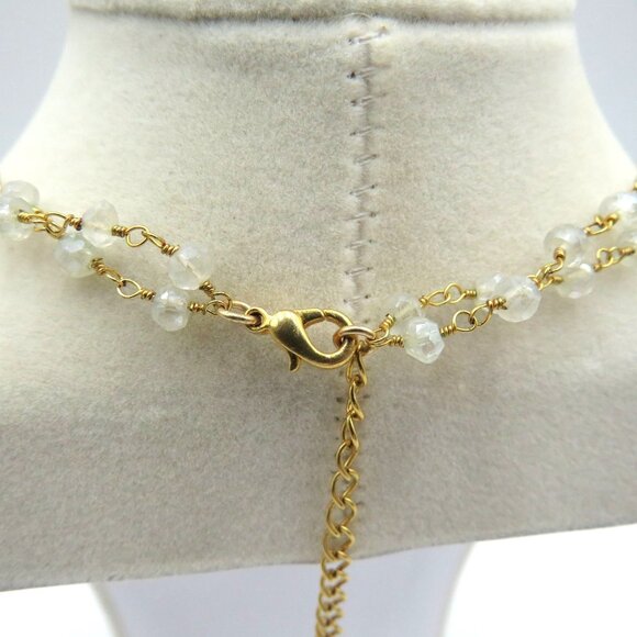 Moonstone Station Necklace Multi Layer Faceted Beads Gold Tone 13" Chain - Picture 3 of 4